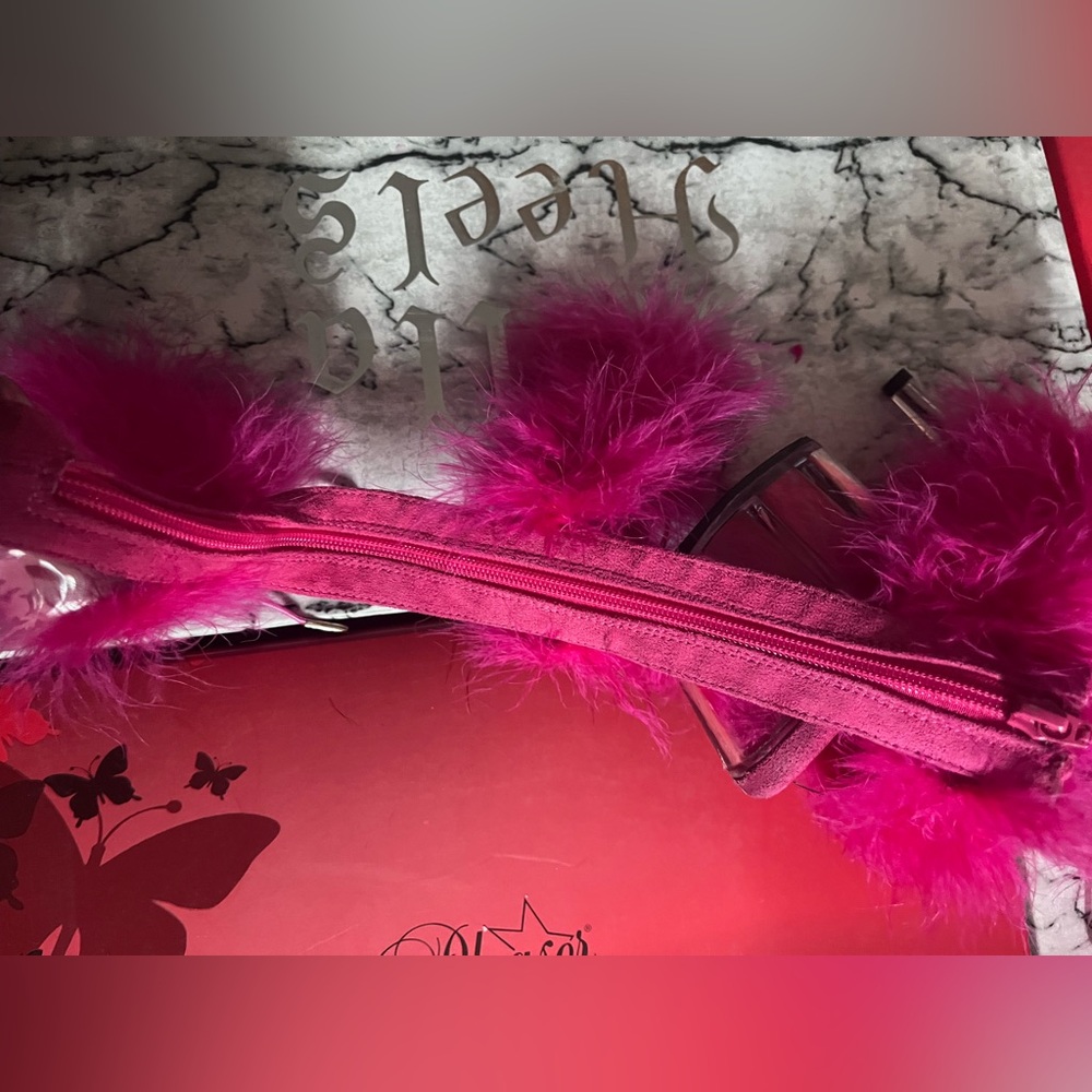 Adore-728F Hot Pink Marabou Fluffy Fur Stripper Pole Dance Heels Gladiator Shoes - Picture 9 of 14